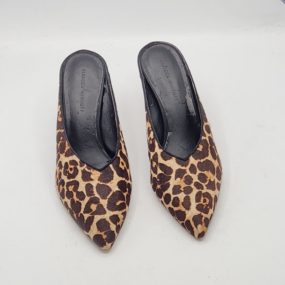 Rebecca Minkoff Gabien Leopard Calf Hair Point Toe Stiletto Mules 9.5 M - Picture 4 of 13